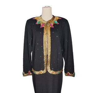 80s Vintage Outlander Womens Cardigan Sweater Sz L Sequins Rhinestones Bling 90s